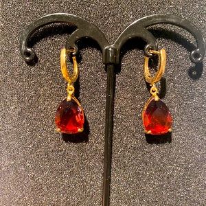 Handmade Bio color Tourmaline Drop Hook Earrings-color reddish wine/purple.